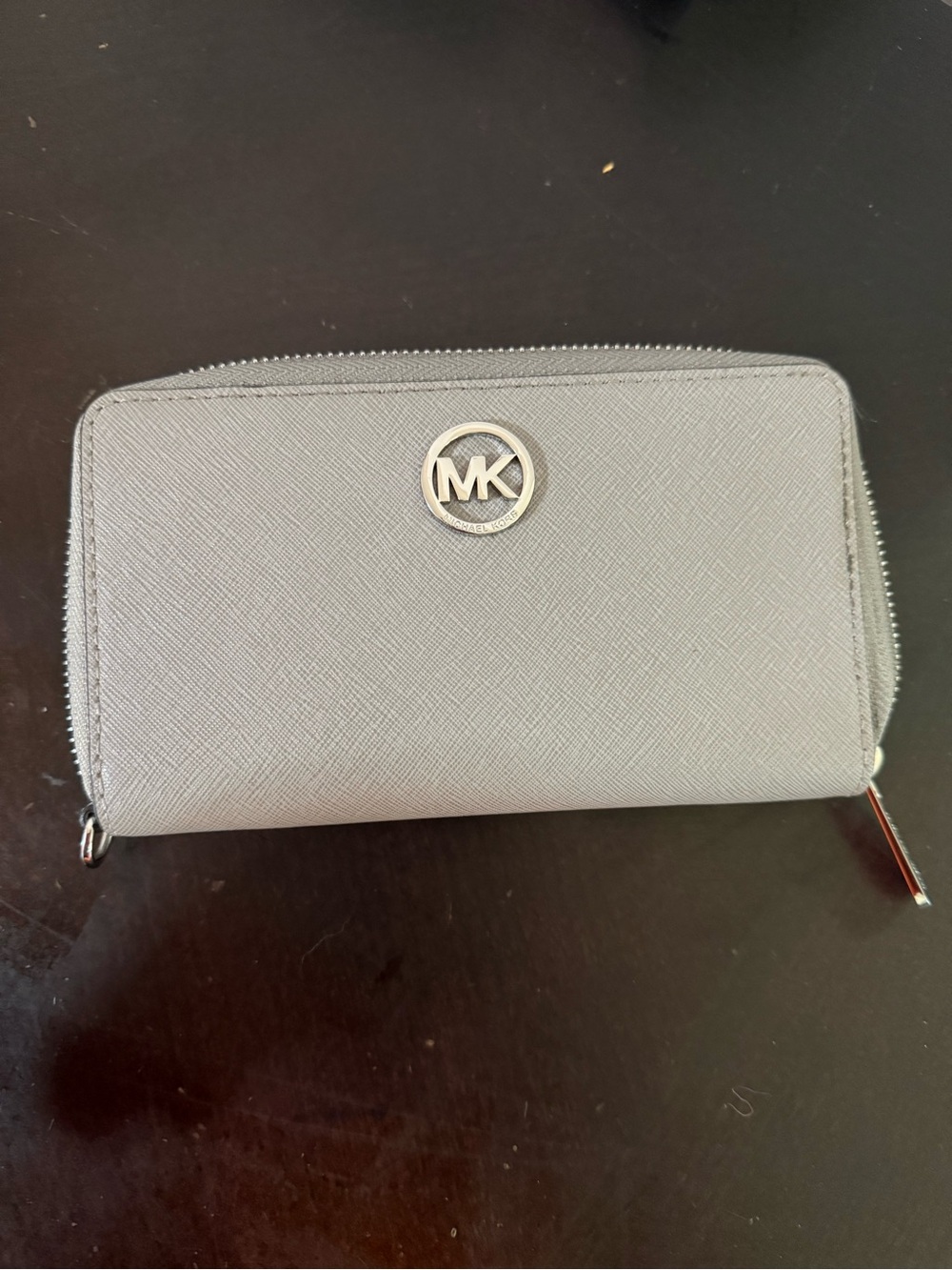Michael Kors Silver MK Logo Gray Saffiano Wallet